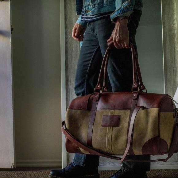 Olive Buffalo leather Gym duffle by Grounded LA